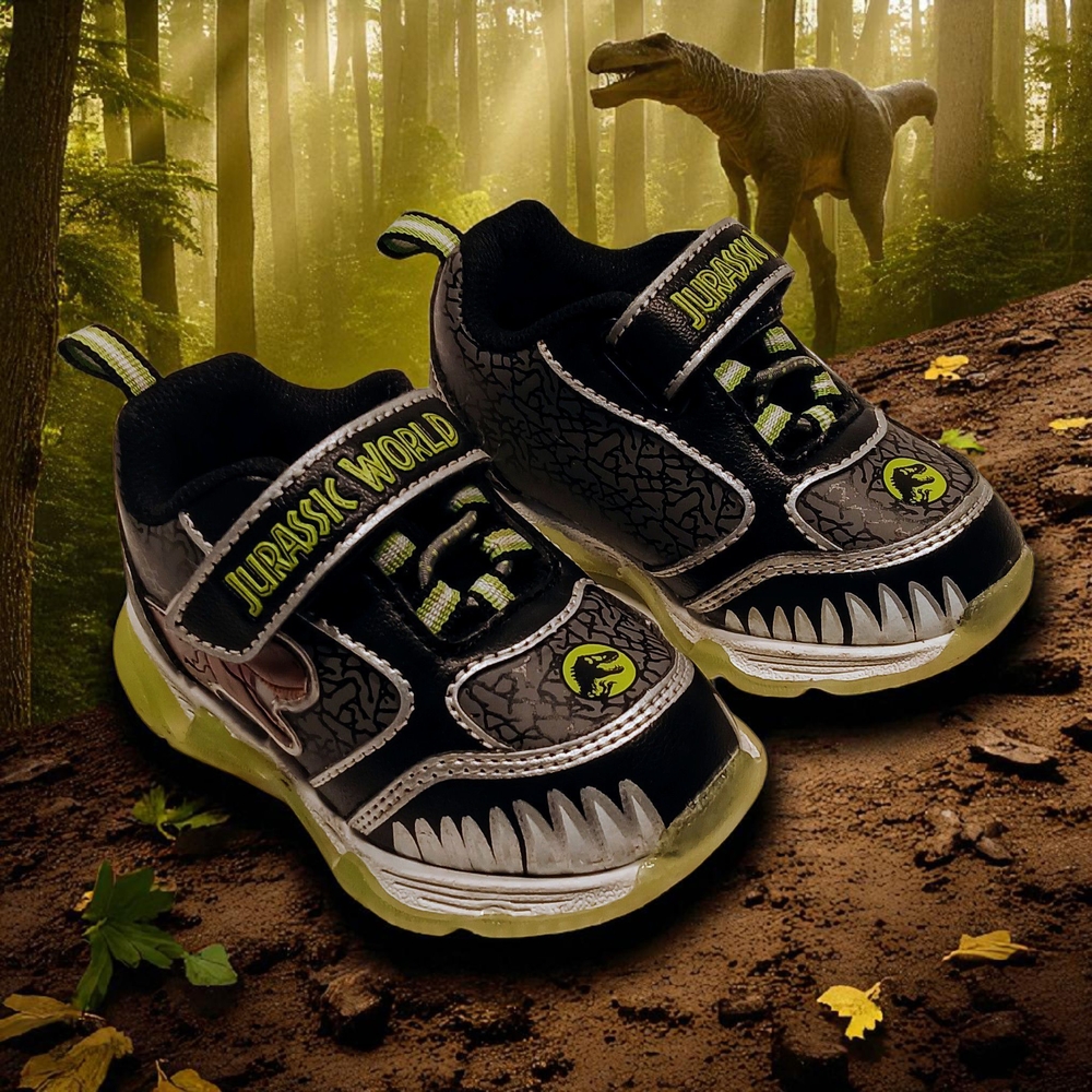 Universal Jurassic World Kids Sneakers - Black and Lime Green Size 6 Pre-owned